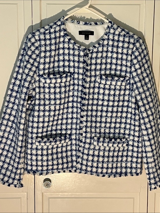Ann Taylor Jackets & Blazers - Ann Taylor Blue and White Tweed Collarless Jacket